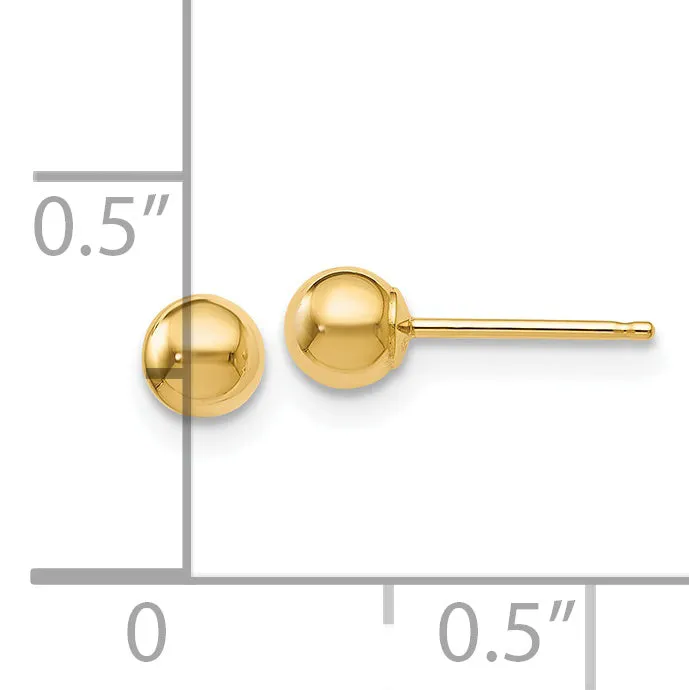 14K Gold Polished 4mm Ball Post Earrings with Lifetime Warranty