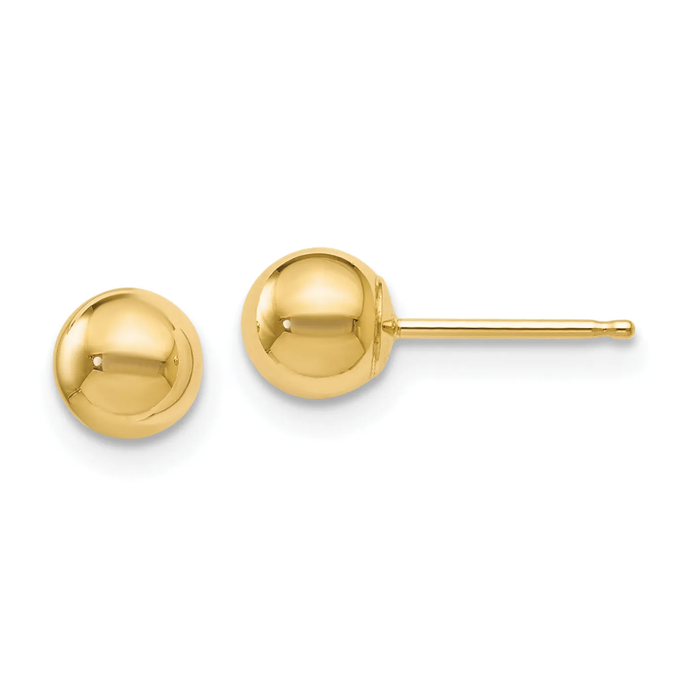 14K Gold Polished 5mm Ball Post Earrings with Push Back Closure