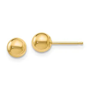 14K Gold Polished 5mm Ball Post Earrings with Push Back Closure