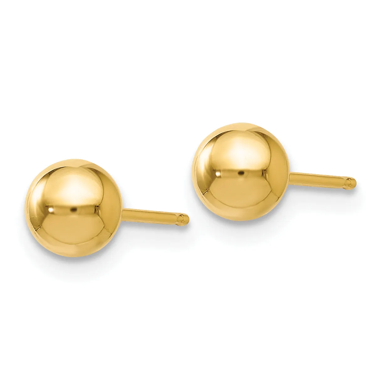 14K Gold Polished 5mm Ball Post Earrings with Push Back Closure