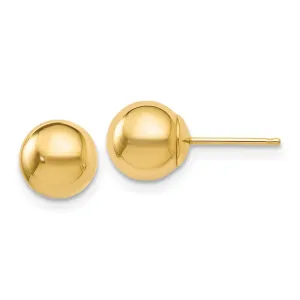 14K Gold Polished 7mm Ball Post Earrings with Lifetime Warranty