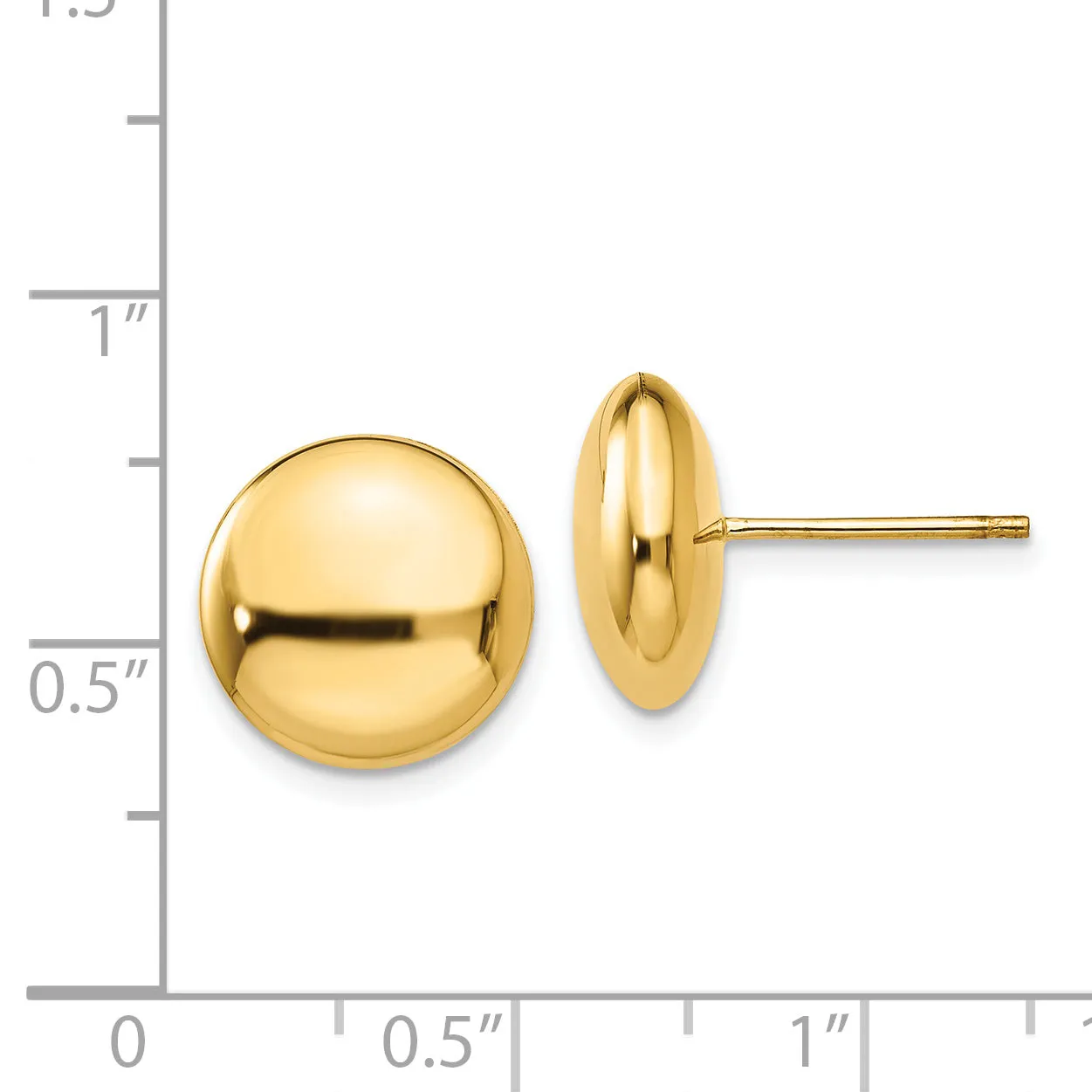14K Gold Polished Button Earrings 12mm Hollow Design for Women