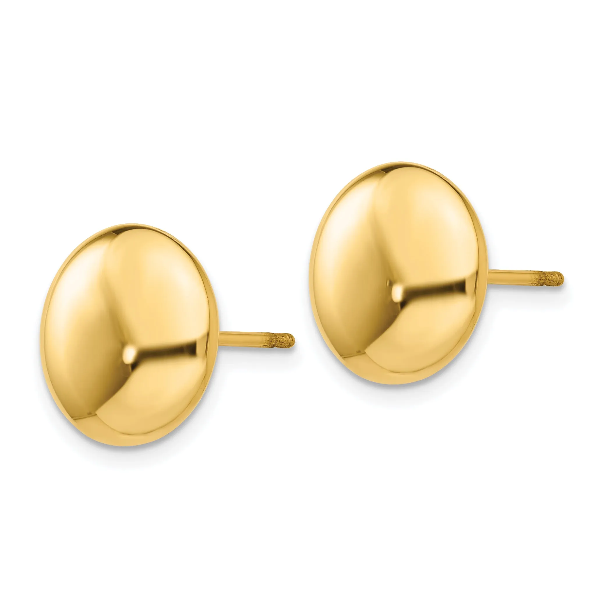 14K Gold Polished Button Earrings 12mm Hollow Design for Women