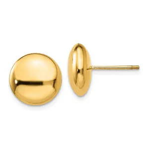 14K Gold Polished Button Earrings 12mm Hollow Design for Women