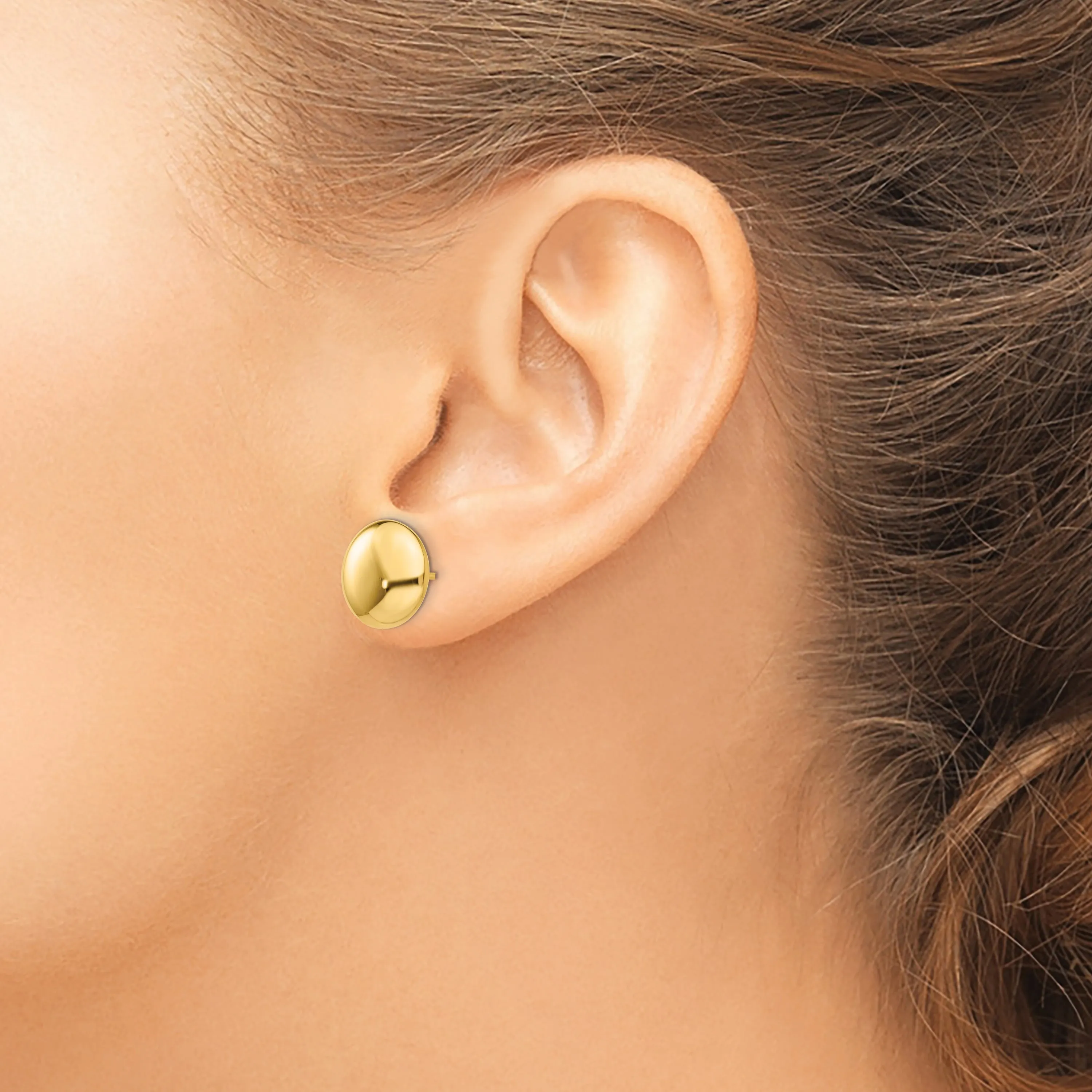 14K Gold Polished Button Earrings 12mm Hollow Design for Women
