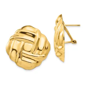 14K Gold Polished Button Earrings with Omega Back Elegant Hollow Design