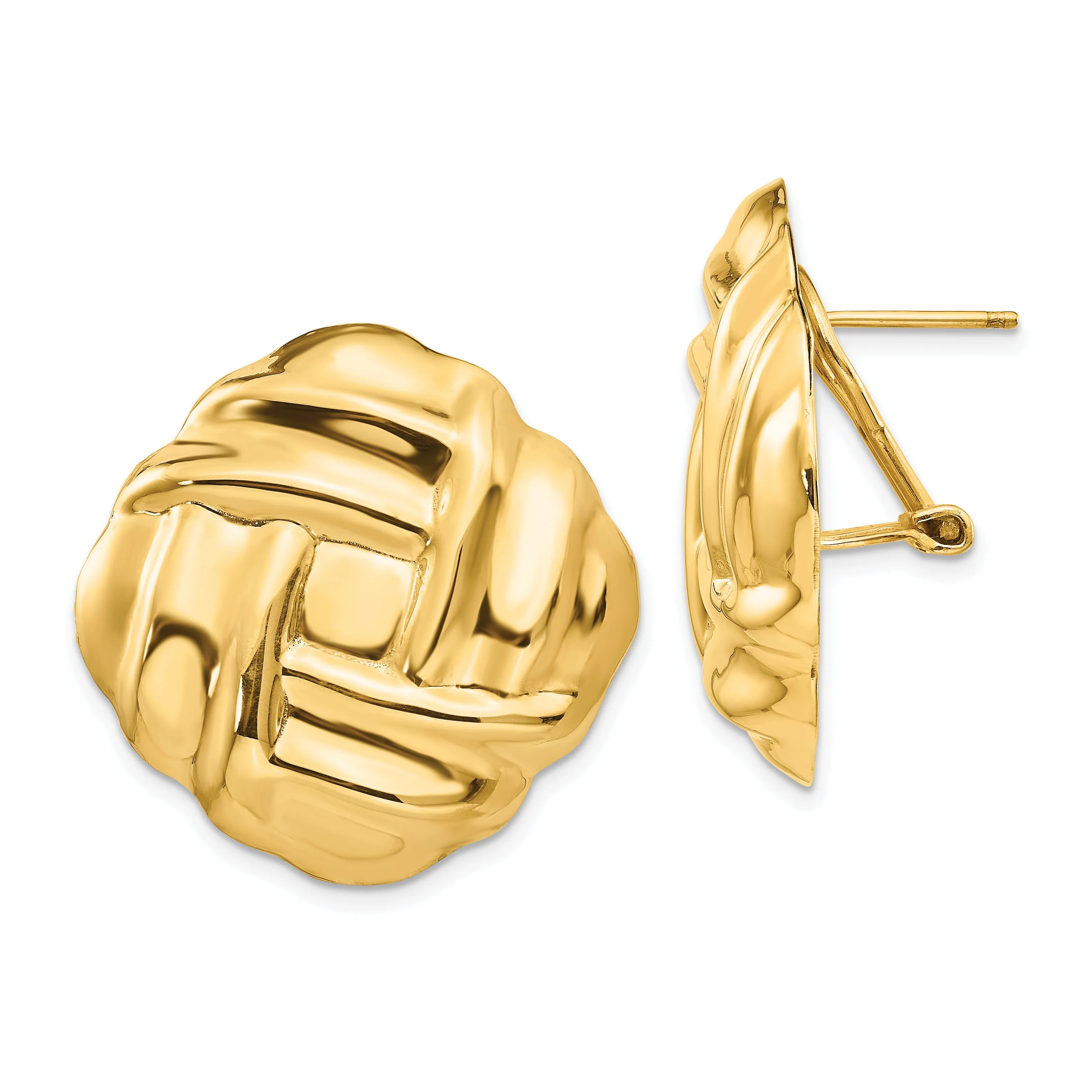 14K Gold Polished Button Earrings with Omega Back Elegant Hollow Design