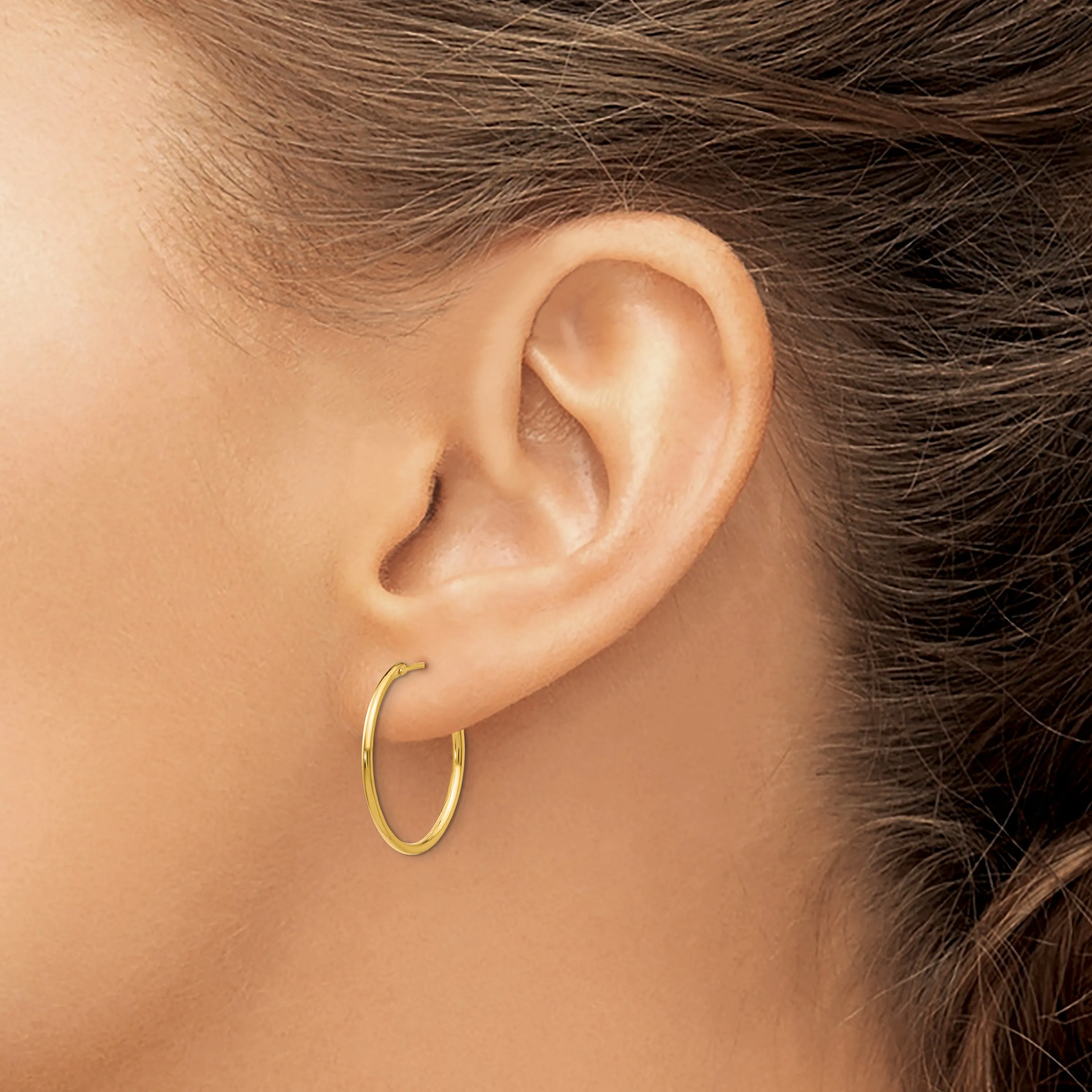 14K Gold Polished Hoop Earrings Nickel Free Hollow Design