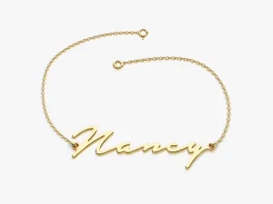 14k Solid Gold Cursive Font Name Bracelet