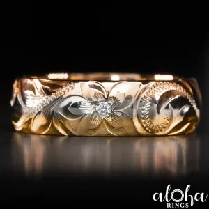 14K Tri-Color Gold Ring [6mm width] Hand Engraved Heritage Design