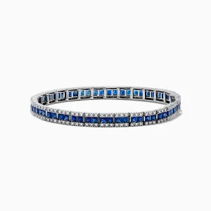 14K White Gold Blue Sapphire and Diamond Bracelet, 9.16 TCW