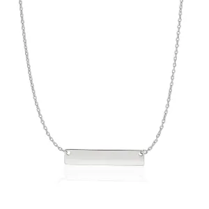 14k White Gold Smooth Flat Horizontal Bar Style Necklace