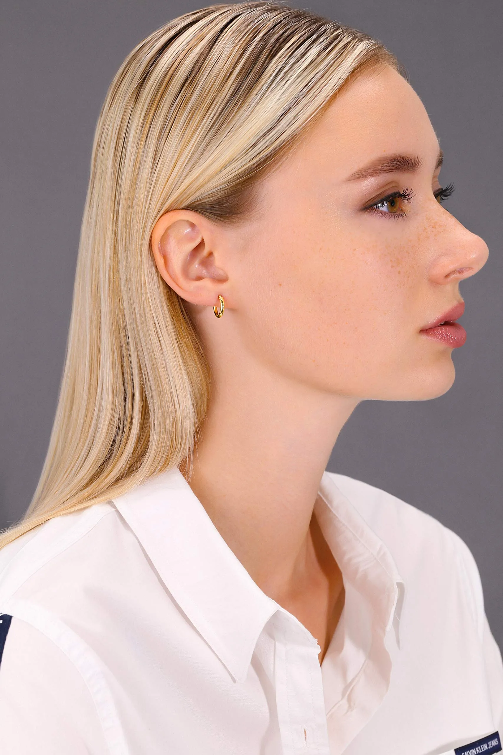 14k Yellow Gold Classic Shiny Polished Round Hoop Earrings, 2mm tube 12mm (0.48 inch)