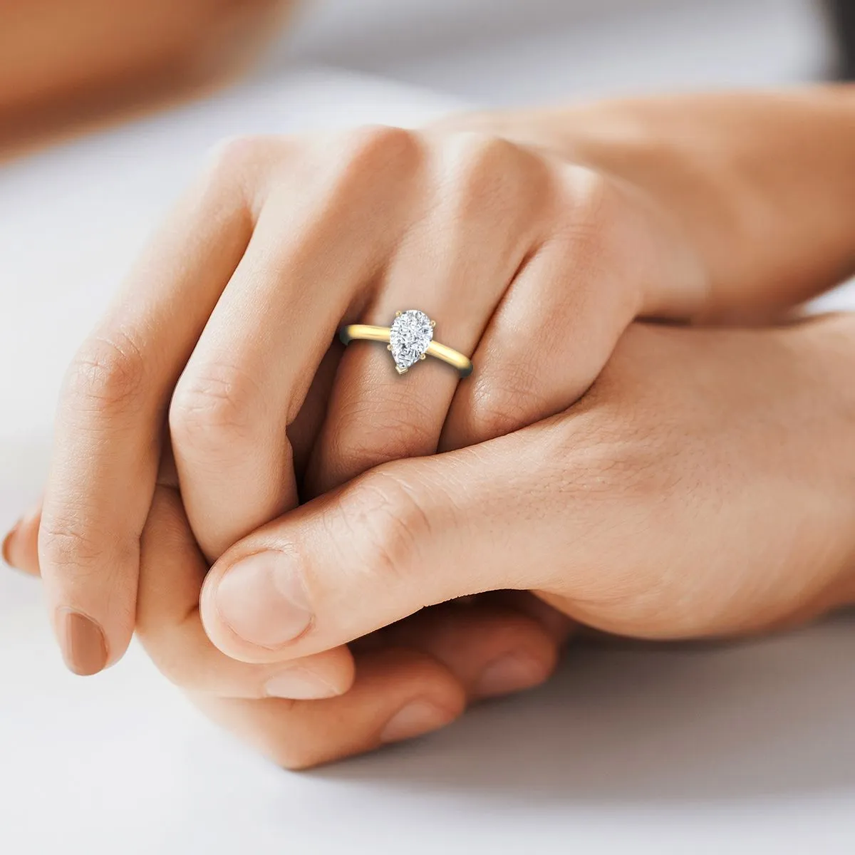 14K Yellow Gold Pear Shape Center  Pinched Comfort Fit Claw Prong Solitaire Engagement Ring