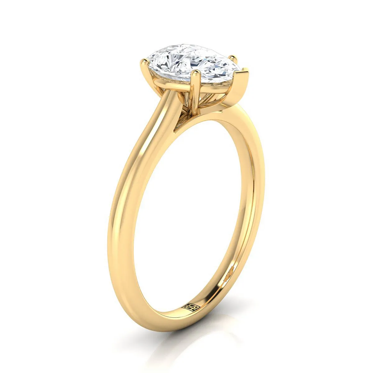 14K Yellow Gold Pear Shape Center  Pinched Comfort Fit Claw Prong Solitaire Engagement Ring