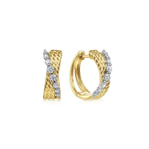 14K Yellow-White Gold Twisted 15mm Diamond Huggie Earrings EG13851M45JJ