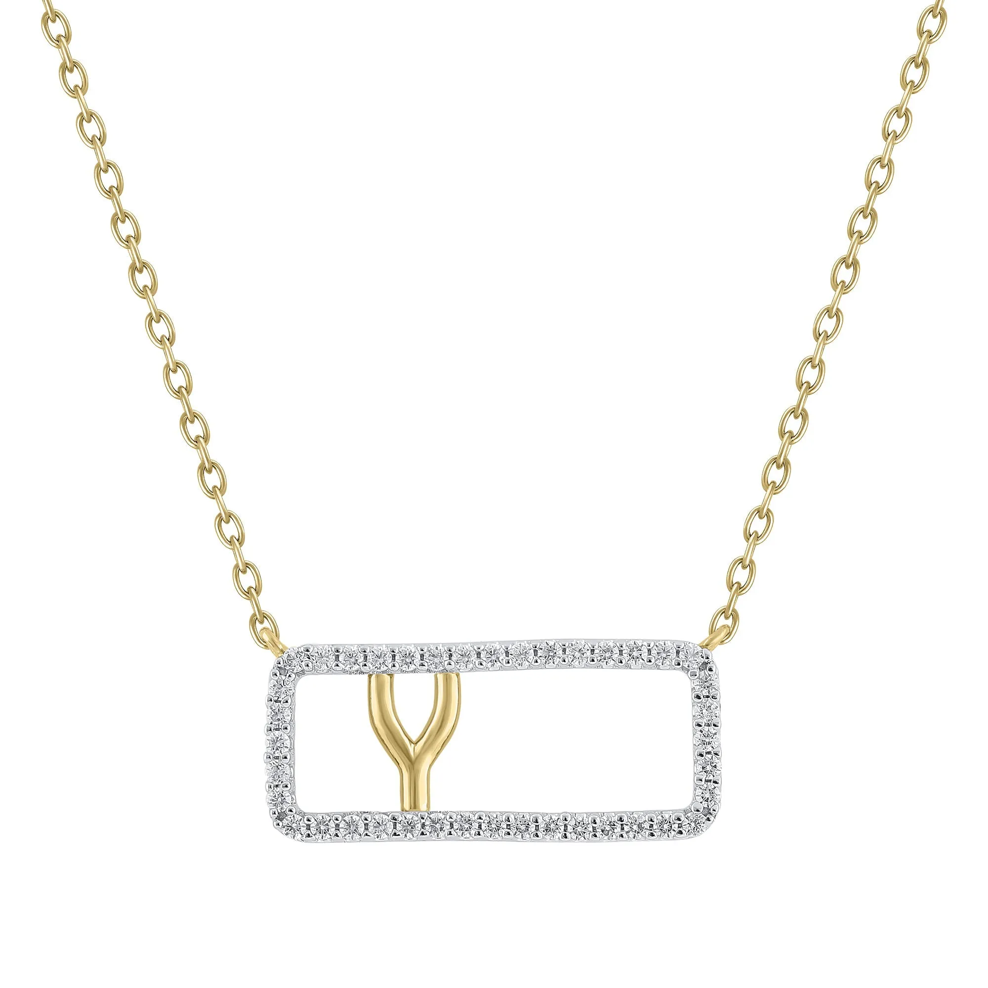 1/5ctw Diamond Frame Yellow Gold Uppercase Initial Y Pendant Necklace