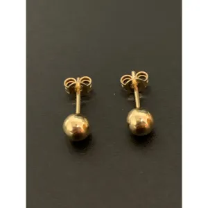 18K Gold Earrings Stud Polished Balls 1.55 grams