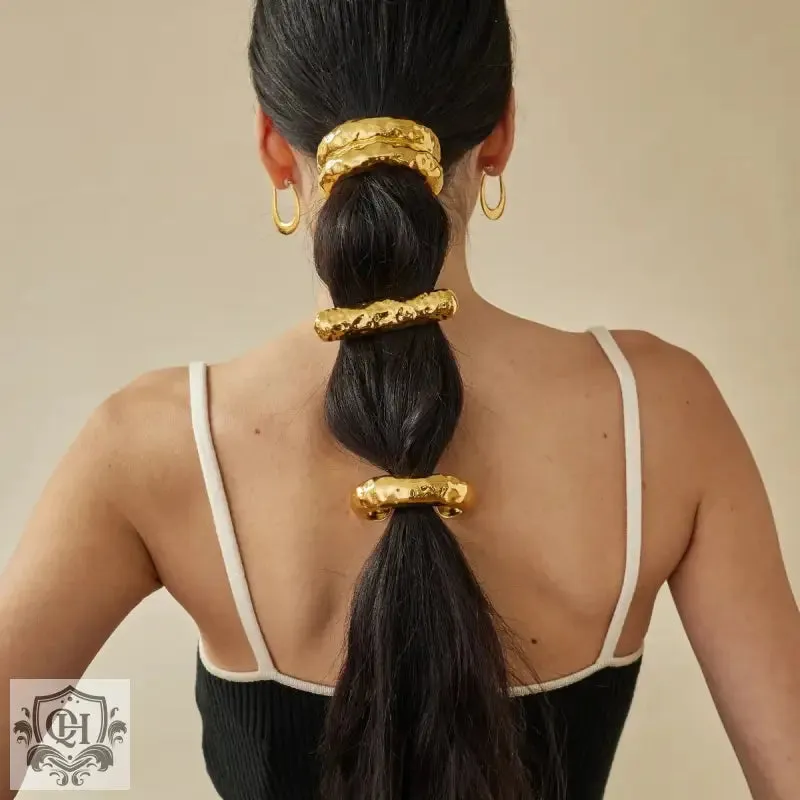 18K gold elegant geometric U-shaped hair accessories with texture design
