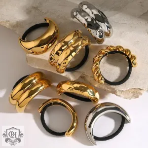 18K gold elegant geometric U-shaped hair accessories with texture design