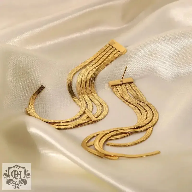 18K Gold Elegant Tassel Earrings