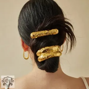 18K gold trendy unique double-layer texture design hair accessories