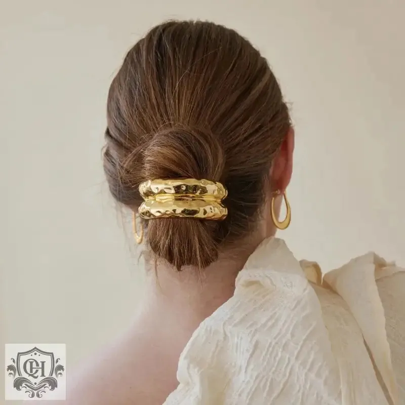18K gold trendy unique double-layer texture design hair accessories