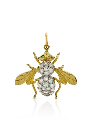 18KY Vintage Diamond Bee Charm With Emerald Eyes