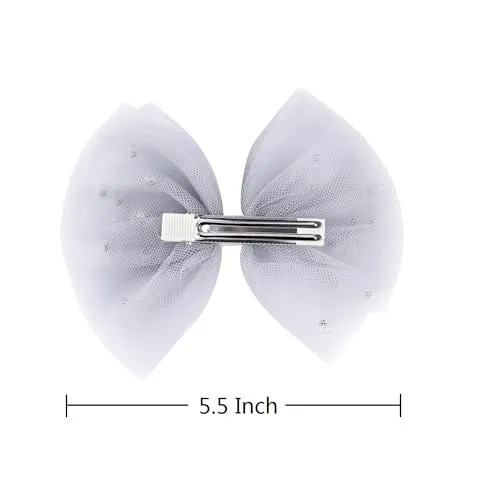 2 PCS Pearl Hair Bows Hair Clips for Toddler Girls - Elegant Ivory Lace Veil Hair Accessories for Birthday, Wedding, Halloween, Thanksgiving, and Christmas Occasions(Grey)