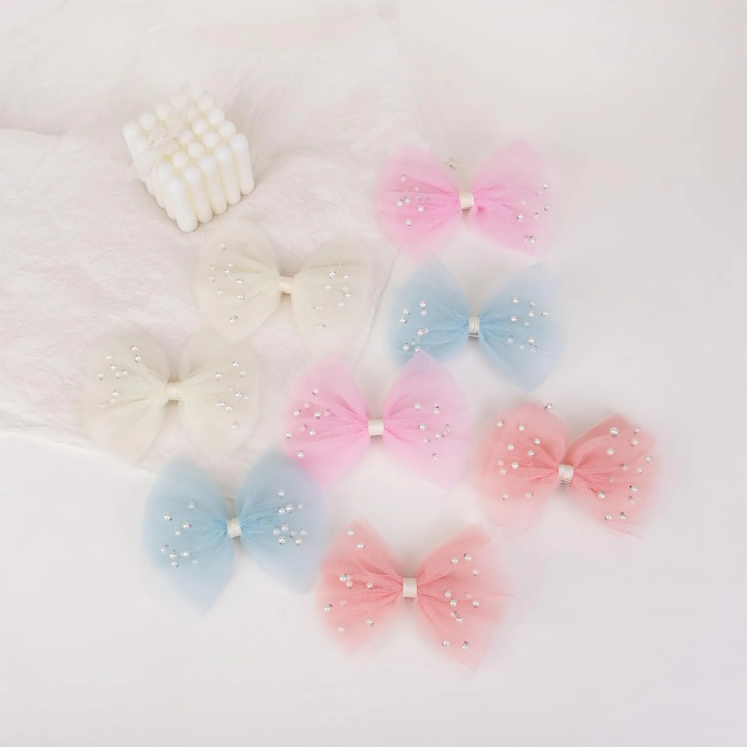 2 PCS Pearl Hair Bows Hair Clips for Toddler Girls - Elegant Ivory Lace Veil Hair Accessories for Birthday, Wedding, Halloween, Thanksgiving, and Christmas Occasions(Ivory)