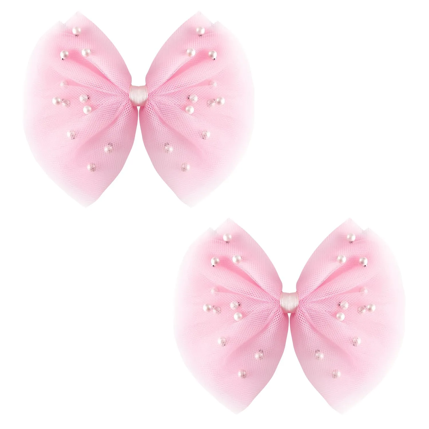2 PCS Pearl Hair Bows Hair Clips for Toddler Girls - Elegant Ivory Lace Veil Hair Accessories for Birthday, Wedding, Halloween, Thanksgiving, and Christmas Occasions(Light Pink)