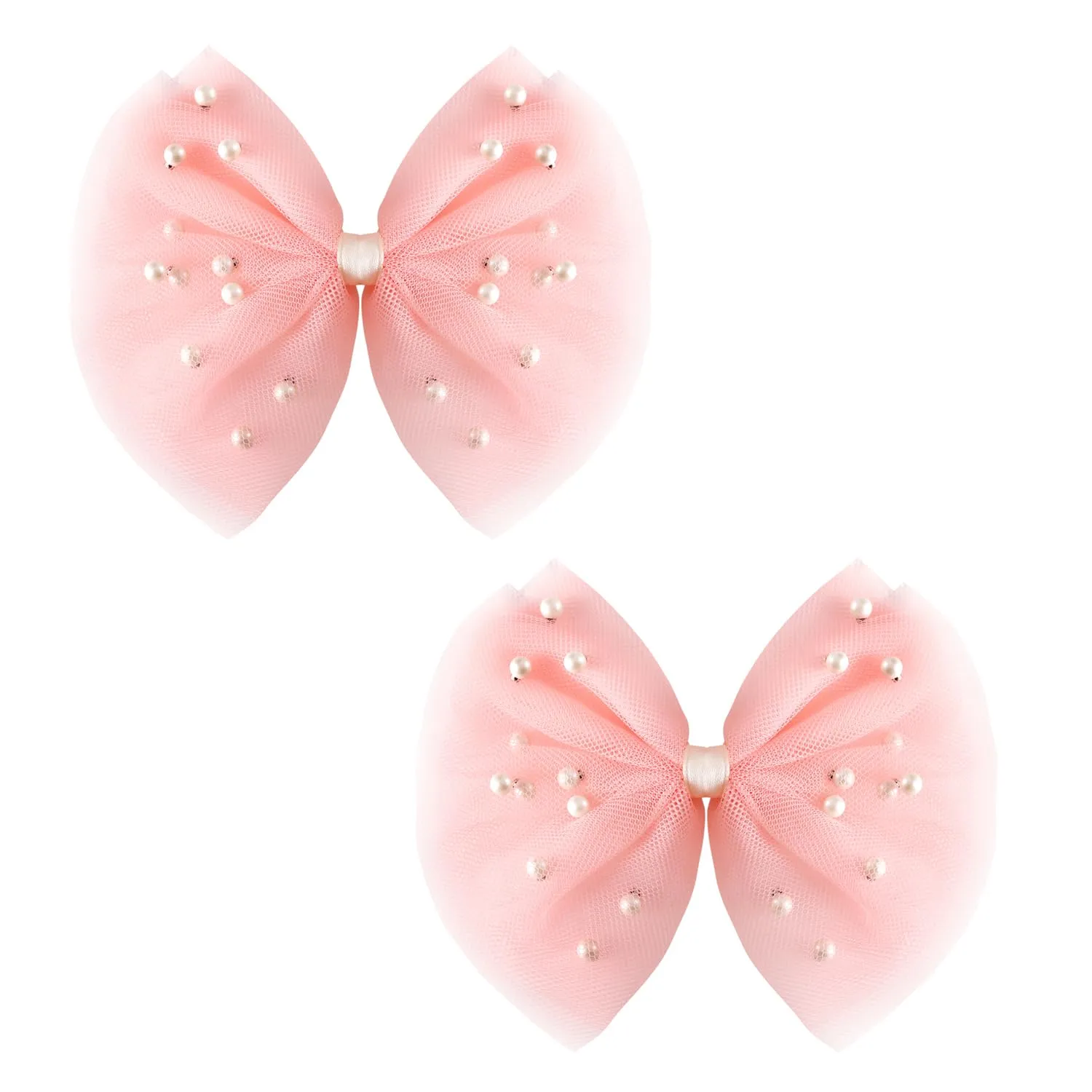 2 PCS Pearl Hair Bows Hair Clips for Toddler Girls - Elegant Ivory Lace Veil Hair Accessories for Birthday, Wedding, Halloween, Thanksgiving, and Christmas Occasions(Pink)