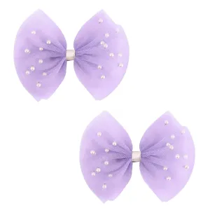 2 PCS Pearl Hair Bows Hair Clips for Toddler Girls - Elegant Ivory Lace Veil Hair Accessories for Birthday, Wedding, Halloween, Thanksgiving, and Christmas Occasions(Purple)