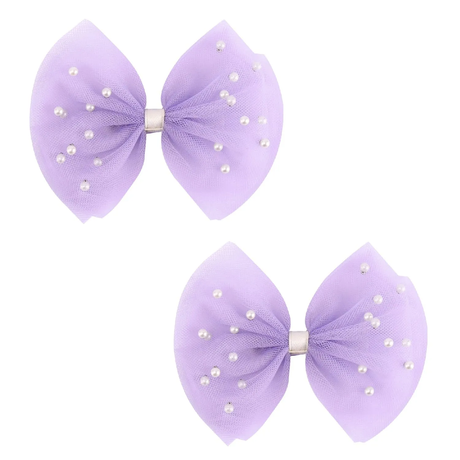 2 PCS Pearl Hair Bows Hair Clips for Toddler Girls - Elegant Ivory Lace Veil Hair Accessories for Birthday, Wedding, Halloween, Thanksgiving, and Christmas Occasions(Purple)