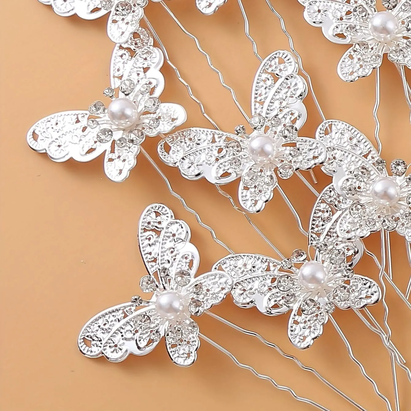 20pcs Rhinestone Pearl Butterfly Hairpins for Wedding