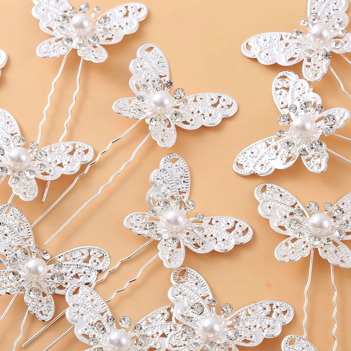 20pcs Rhinestone Pearl Butterfly Hairpins for Wedding