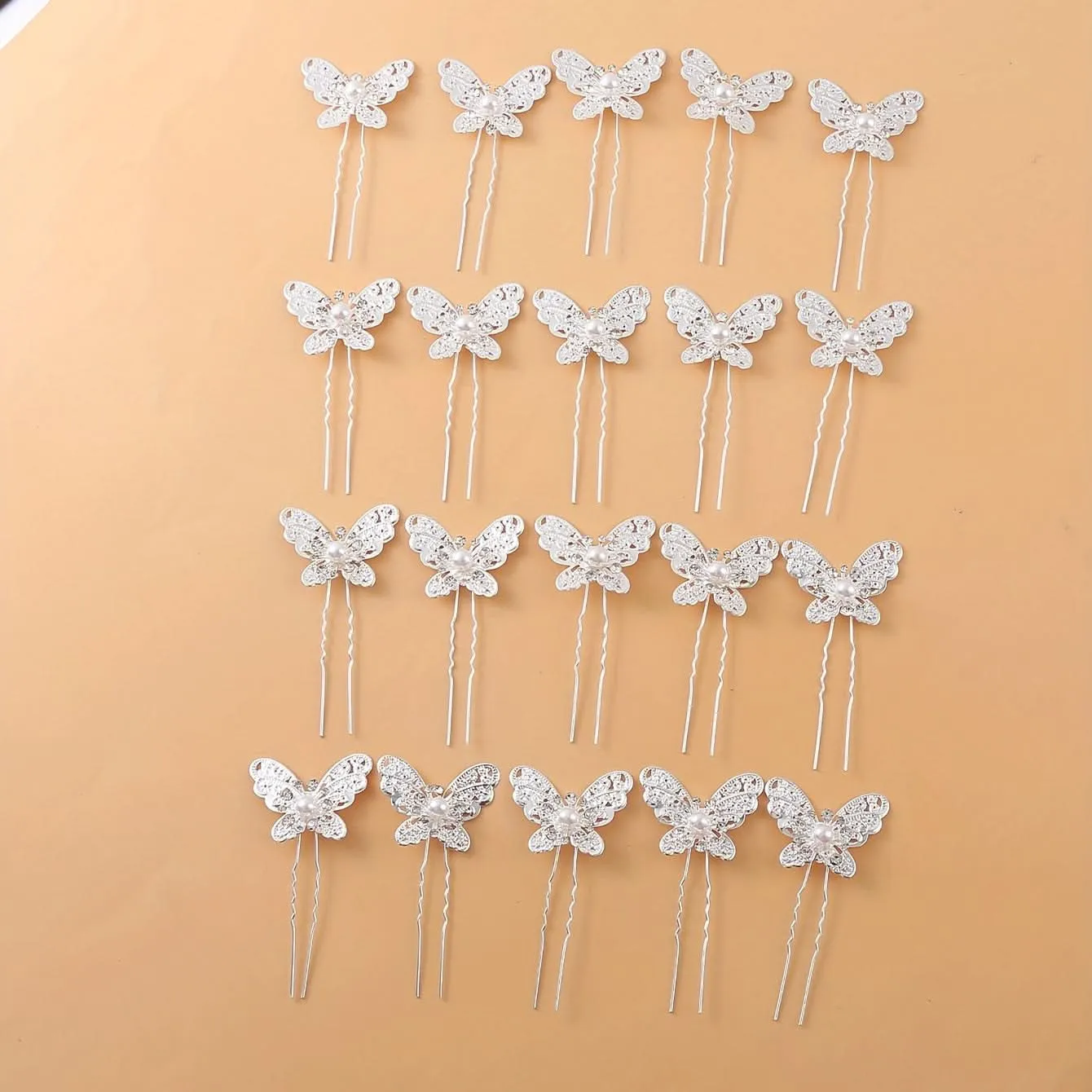20pcs Rhinestone Pearl Butterfly Hairpins for Wedding