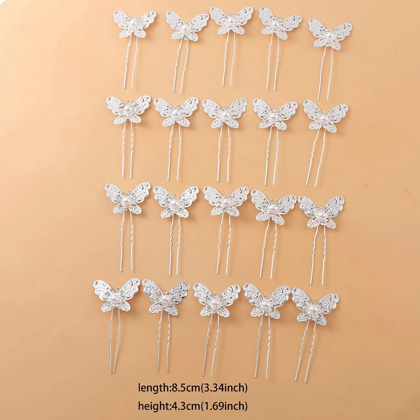 20pcs Rhinestone Pearl Butterfly Hairpins for Wedding