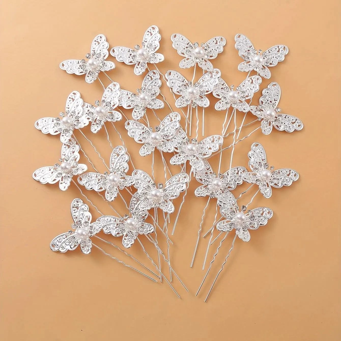 20pcs Rhinestone Pearl Butterfly Hairpins for Wedding