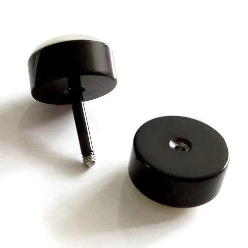 2pcs 10mm Mens Womens Black Round Stud Earrings with Clown Mask, Steel Cheater Fake Ear Plugs Gauges