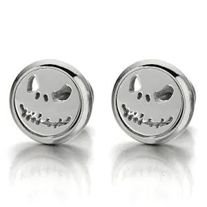 2pcs Little Monster Stud Earrings in Steel for Men Women, Screw Back, Rock Punk Hipster