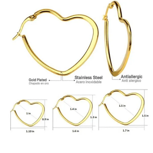 3 Piece Large Gold Heart Hoop Earrings Set