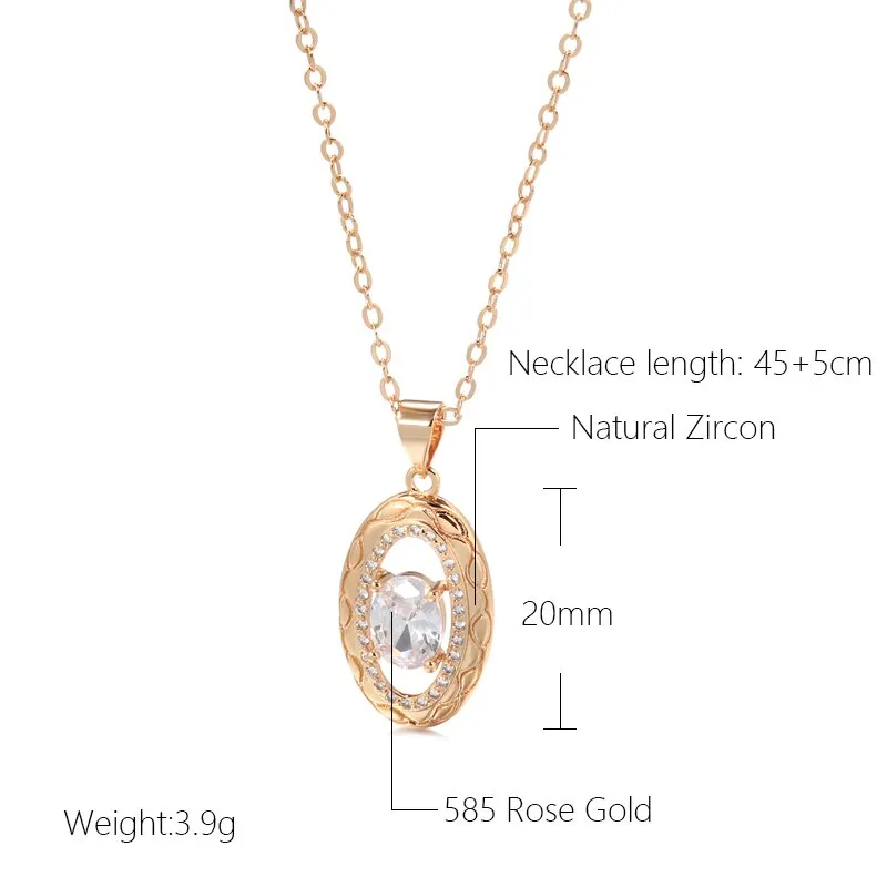 585 Rose Gold Color Necklaces Oval Zircon Pendant