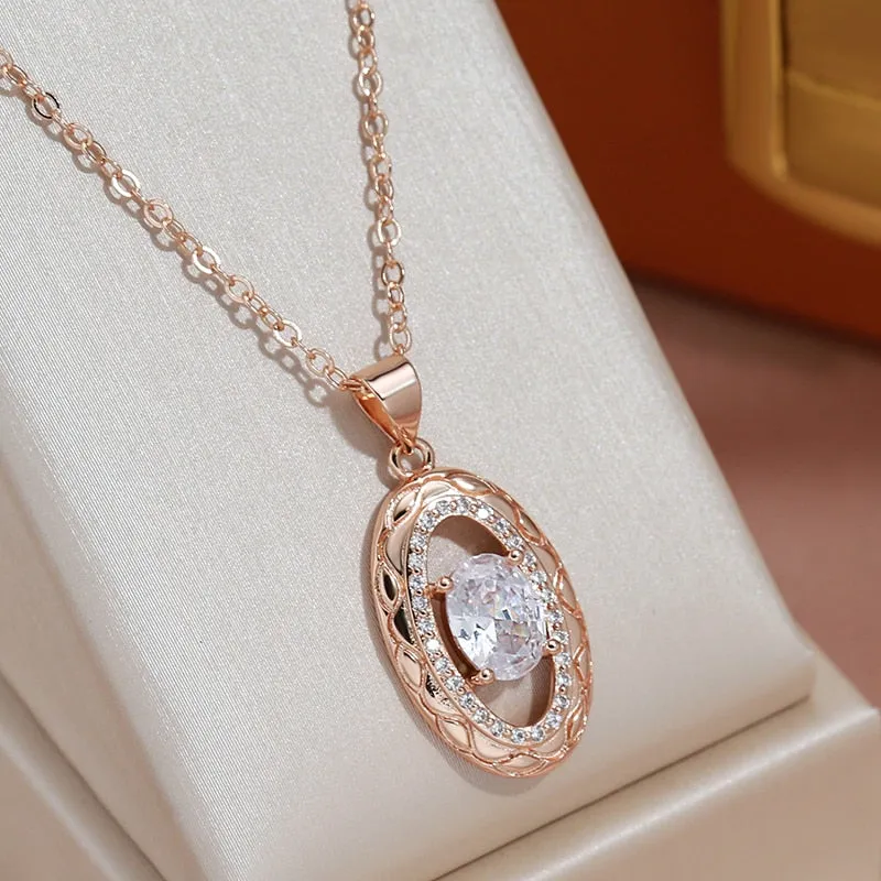 585 Rose Gold Color Necklaces Oval Zircon Pendant