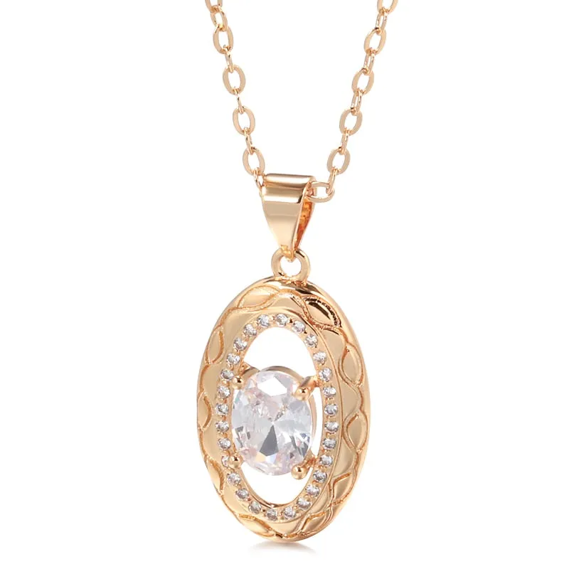 585 Rose Gold Color Necklaces Oval Zircon Pendant