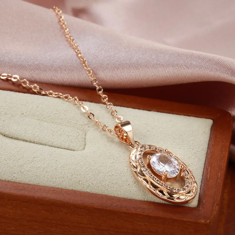 585 Rose Gold Color Necklaces Oval Zircon Pendant