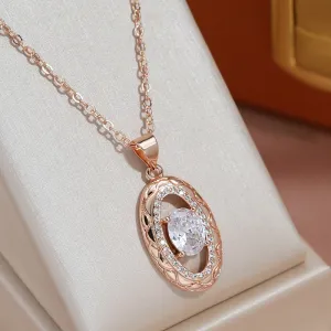 585 Rose Gold Color Necklaces Oval Zircon Pendant
