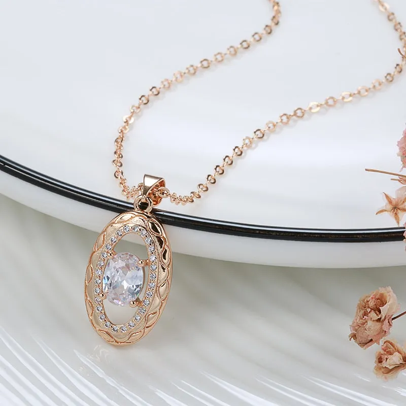 585 Rose Gold Color Necklaces Oval Zircon Pendant