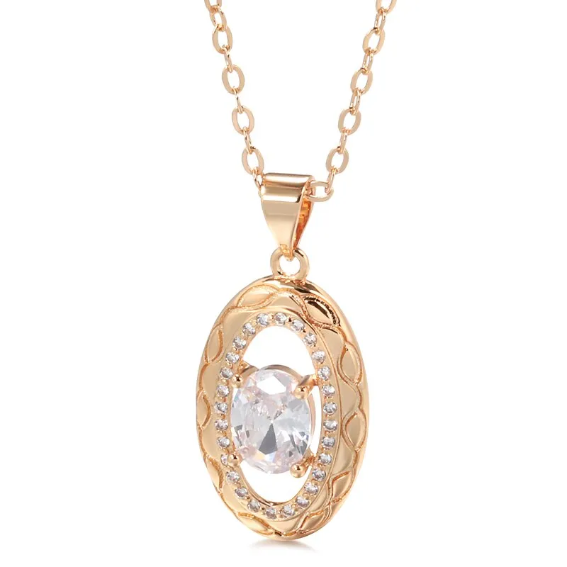 585 Rose Gold Color Necklaces Oval Zircon Pendant