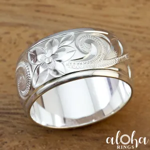 925 Sterling Silver Hand Engraved Old English Design Ring with Polished Edges - 10mm, Dome Shape, Standard Fitment